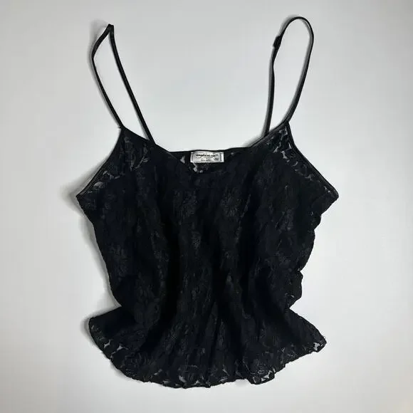 Vintage 90s Wonderline Lingerie Womens NY Black Sheer Lace Cami Tank Size Medium - Picture 1 of 6